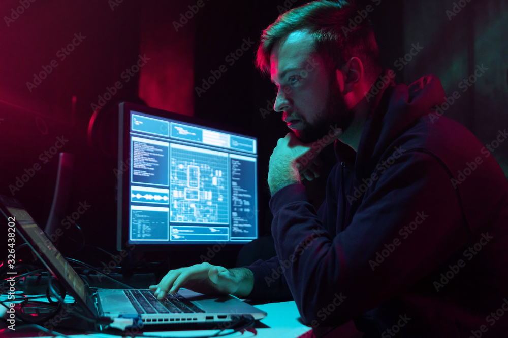 Internet fraud, darknet, data thiefs, cybercrime. Hacker attack on government server. Dangerous criminals coding virus programs in the basement. Internet fraud, darknet, data thiefs, cybercrime. Hacker attack on government server. Dangerous criminals coding virus programs in the basement.
