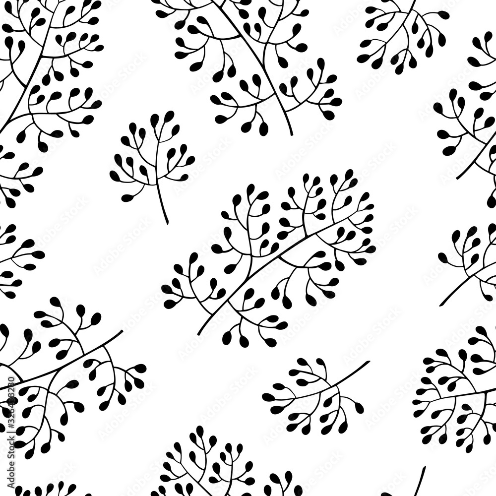 Floral seamless pattern with leaves silhouette. Vector illustration.