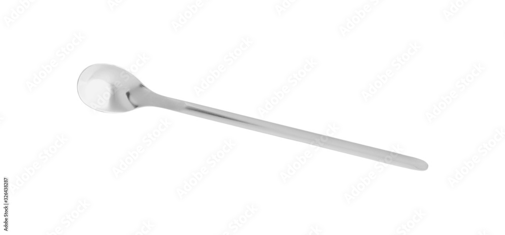 Clean silver spoon isolated on white, top view Clean silver spoon isolated on white, top view
