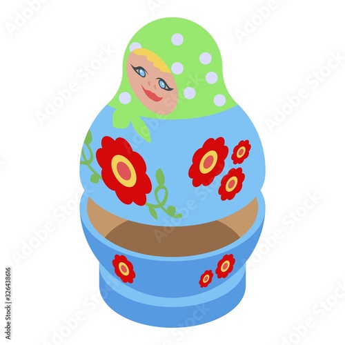 Blue nesting doll icon. Isometric of blue nesting doll vector icon for web design isolated on white background
