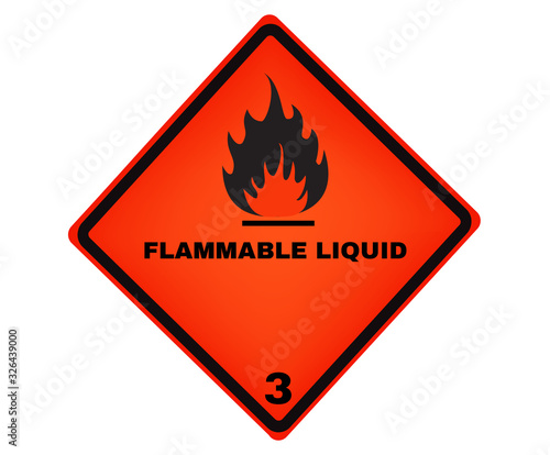Accident preventino signs, Flammable liquid (Class 3) sign, beware and careful rhombus Sign, warning symbol, vector illustration.