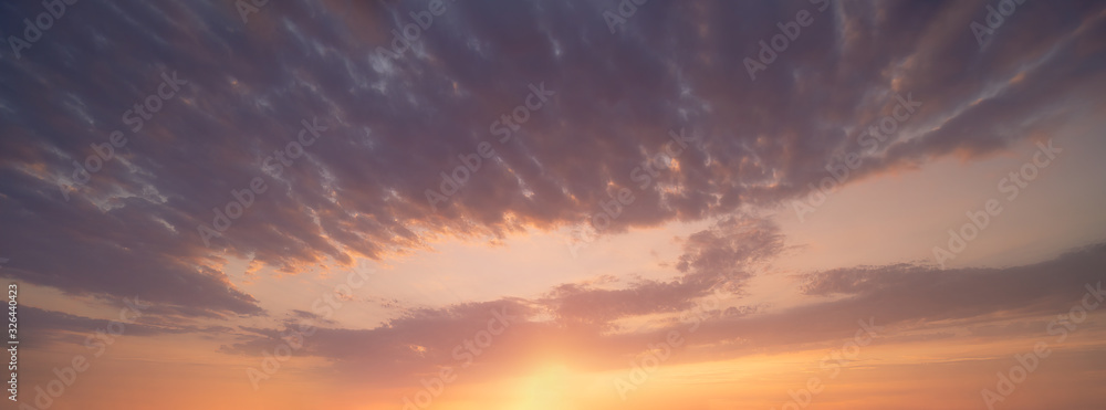 panorama of cloudscape at sunset with beautiful clouds on sky - obrazy, fototapety, plakaty 