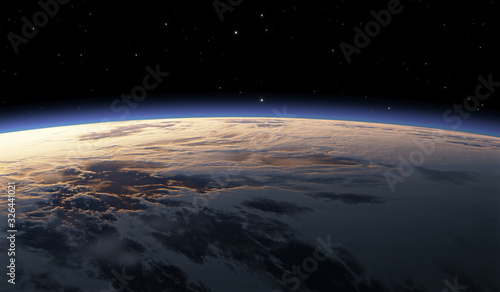 Earth from space, sunset or sunrise