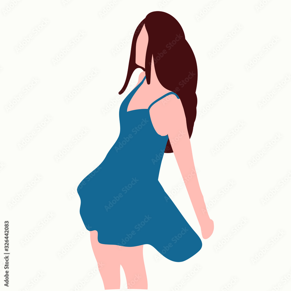 Vector of a brunette girl in a blue dress Vector of a brunette girl in a blue dress