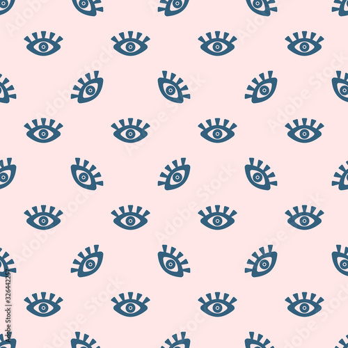 Fototapeta Simple seamless pattern with repeating eyes with lashes. Cute girly print. Modern vector illustration.