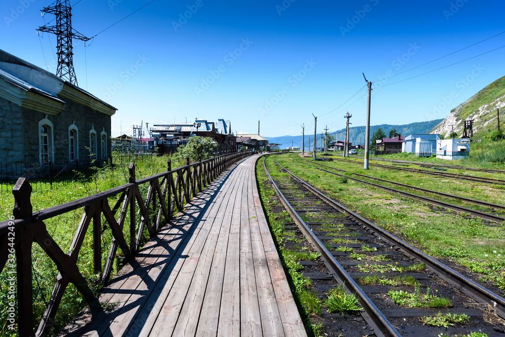 Fototapeta premium rails-Siberian railroad at the station Port Baikal