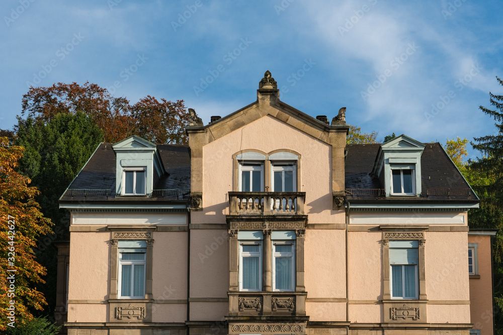Fototapeta premium Pink houses in Esslingen am Neckar. Germany