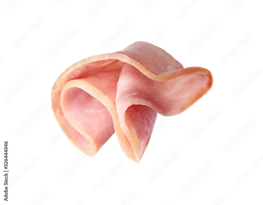 Slice of delicious ham isolated on white Slice of delicious ham isolated on white