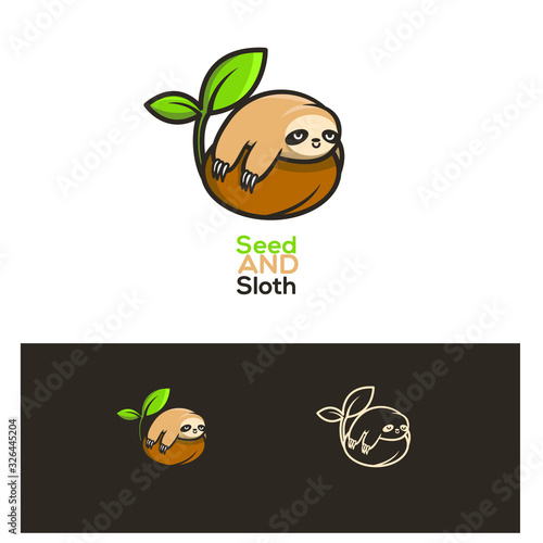toed sloth and seed logo, toed sloth logo, seed logo, animal illustration,