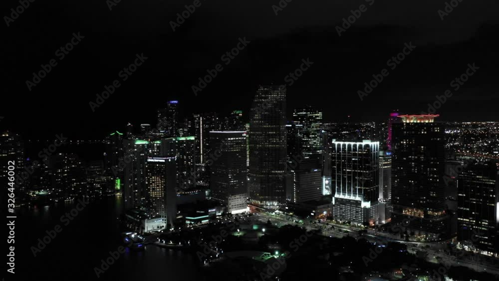 Sweeping shot Downtown Miami aerial night 4k Sweeping shot Downtown Miami aerial night 4k