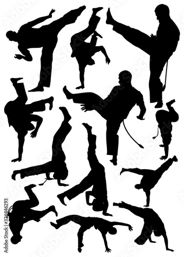 silhouettes of capoeira athletes vector