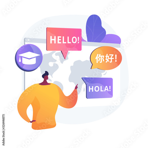 Foreign languages translating. Linguistics science, machine translation, university students exchange program. Language learning courses. Vector isolated concept metaphor illustration.