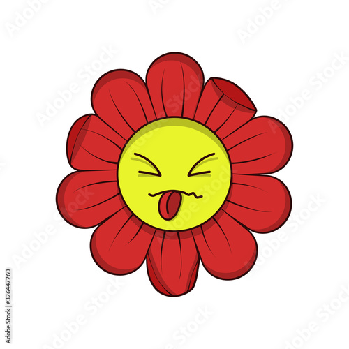 Tongue out flower vector icon isolated. Teasing cartoon character vector illustration