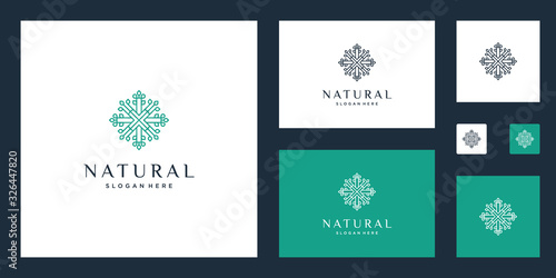 symbol for yoga classes, natural, organic food products and packaging, circles made with leaves and flowers with simple lines