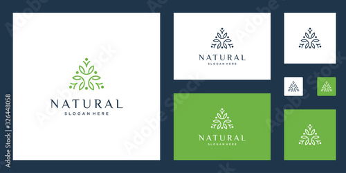 symbol for yoga classes, natural, organic food products and packaging, circles made with leaves and flowers with simple lines