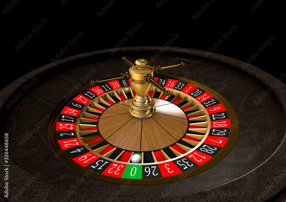 Casino roulette wheel on black background. Casino theme. Close-up white casino roulette with a ball. 3d rendering illustration Casino roulette wheel on black background. Casino theme. Close-up white casino roulette with a ball. 3d rendering illustration