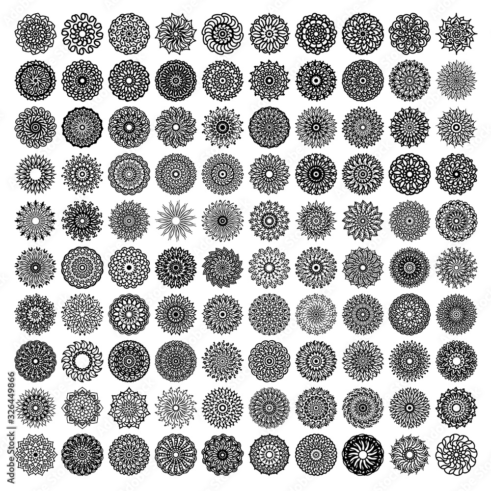 100 mandala set collection - detail vector. precision rose with line art style design. Mandala Tattoo for women art lovers. Inspiring tattoo designs for back, hands, neck, arms, legs and body. 100 mandala set collection - detail vector. precision rose with line art style design. Mandala Tattoo for women art lovers. Inspiring tattoo designs for back, hands, neck, arms, legs and body.