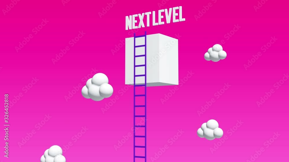 Next Level Ladder Next level with high giant box wall towards the sky with clouds and ...