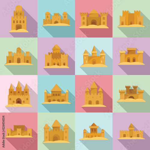 Castle sand icons set. Flat set of castle sand vector icons for web design