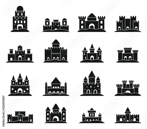 Beach castle sand icons set. Simple set of beach castle sand vector icons for web design on white background