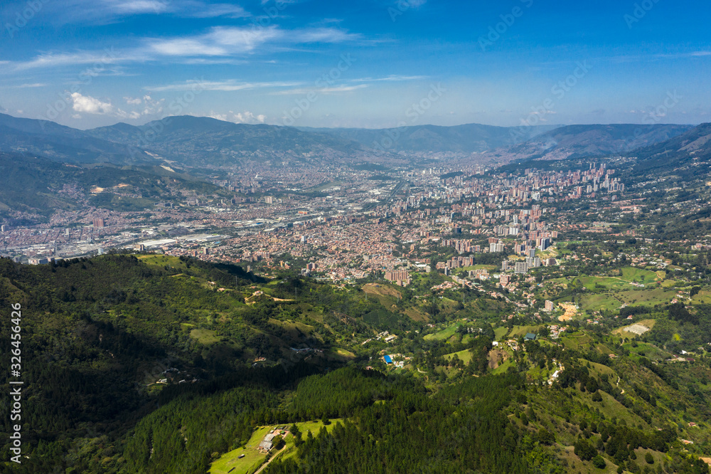 Aerial Panoramic view of the City of Medellin, Antioquia, Colombia