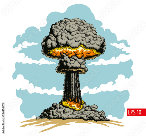 Nuclear explosion. Atomic bomb mushroom cloud vector Illustration.