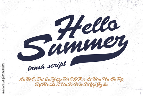 "Hello Summer".  Original Brush Script Font. Retro Typeface. Vector Illustration.