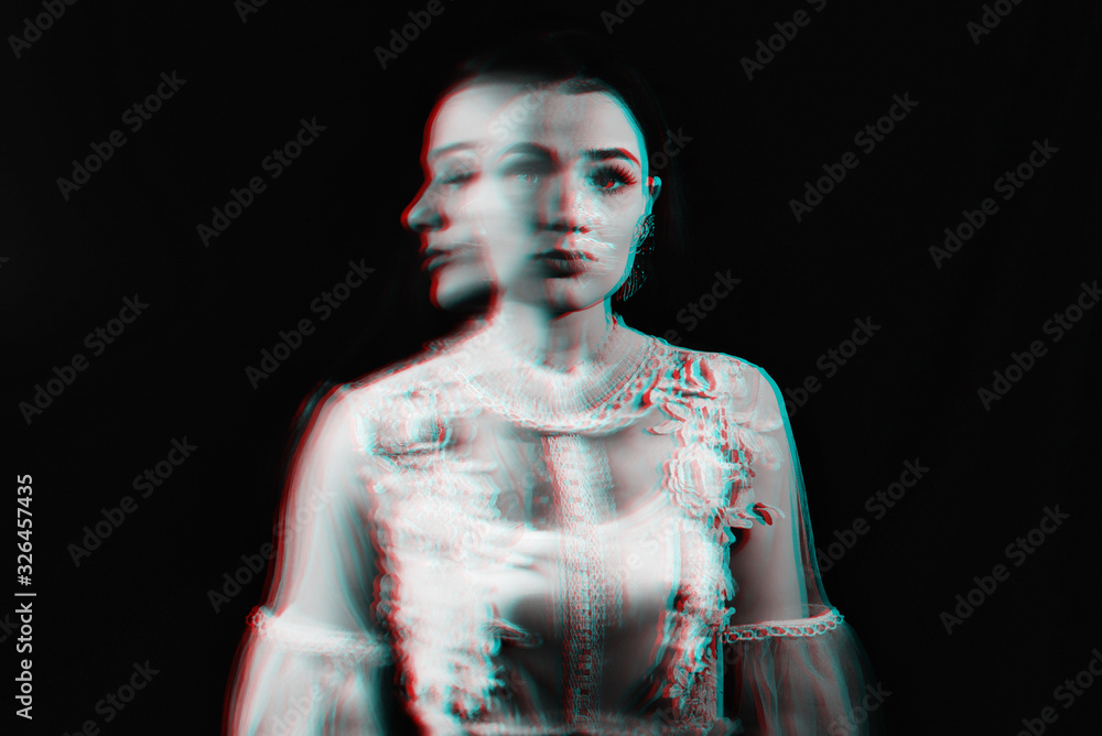 crazy portrait of a girl with mental disorders and schizophrenic diseases with blur crazy portrait of a girl with mental disorders and schizophrenic diseases with blur