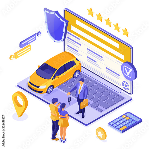 Online Sale Purchase Rental Sharing Car Isometric