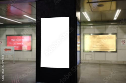 blank advertising billboard at airport,Mock up Poster media template Ads display in Subway station escalator.