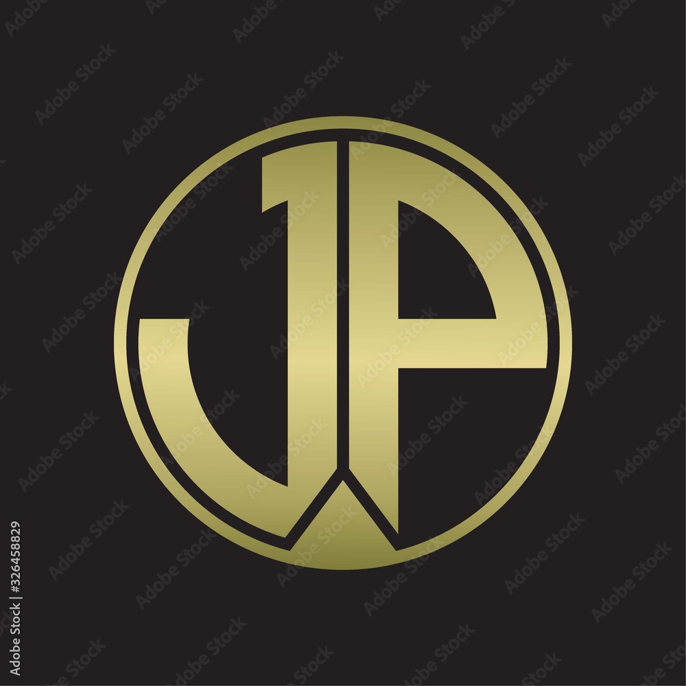JP Logo monogram circle with piece ribbon style on gold colors JP Logo monogram circle with piece ribbon style on gold colors