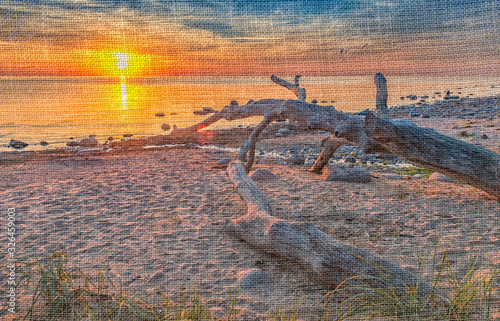Sunrise in the vicinity of old fishing village, Baltic Sea, Latvia. Image ton...