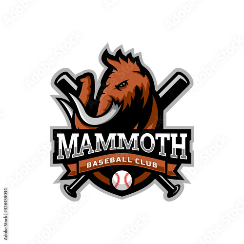 Mammoth head mascot logo for the Baseball team logo. vector illustration. can be used for your team logo. printed on t-shirts and so on.