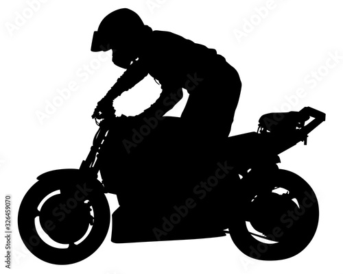 Man in protective clothing rides a sports bike. Isolated silhouette on a white background