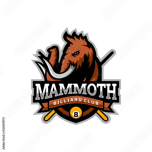 Mammoth head mascot logo for the Billiard team logo. vector illustration. can be used for your team logo. printed on t-shirts and so on.