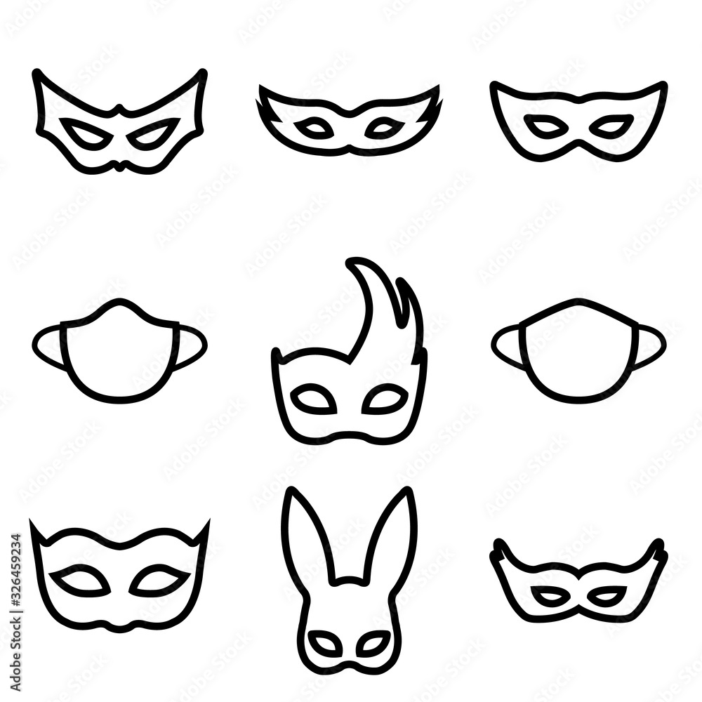 Mask set line icon, logo isolated on white background Mask set line icon, logo isolated on white background