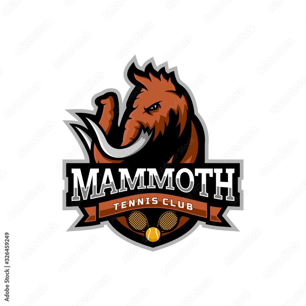 Mammoth head mascot logo for the Tennis team logo. vector illustration. can be used for your team logo. printed on t-shirts and so on.