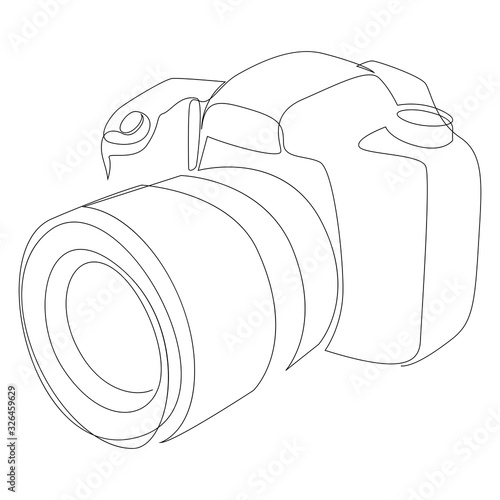 DSLR camera digital vector with one continuous single line drawing. Minimal art style. Photography equipment concept continuous line draw design illustration.