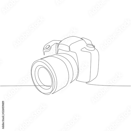 DSLR camera digital vector with one continuous single line drawing. Minimal art style. Photography equipment concept continuous line draw design illustration.