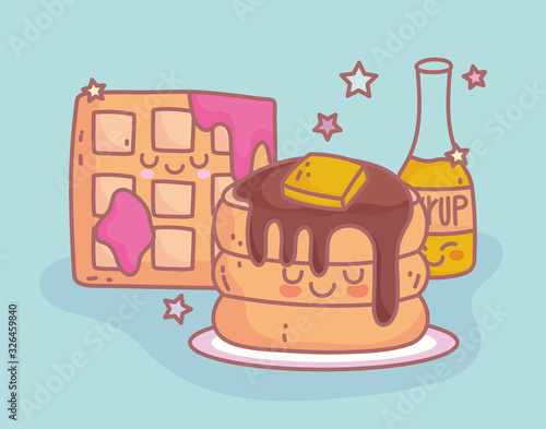 pancakes and waffle with jam character menu restaurant cartoon food cute
