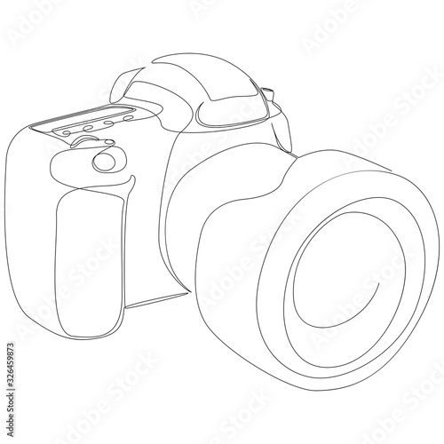 DSLR camera digital vector with one continuous single line drawing. Minimal art style. Photography equipment concept continuous line draw design illustration.