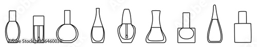 Vector nail polish set in black lines on white background