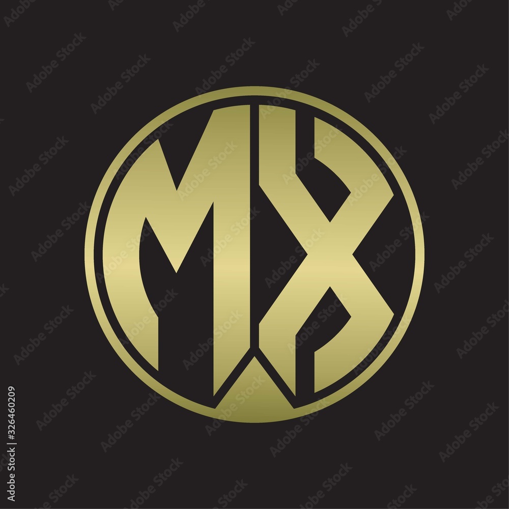 MX Logo monogram circle with piece ribbon style on gold colors MX Logo monogram circle with piece ribbon style on gold colors