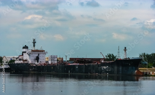 Damaged tanker after ignition of cargo
