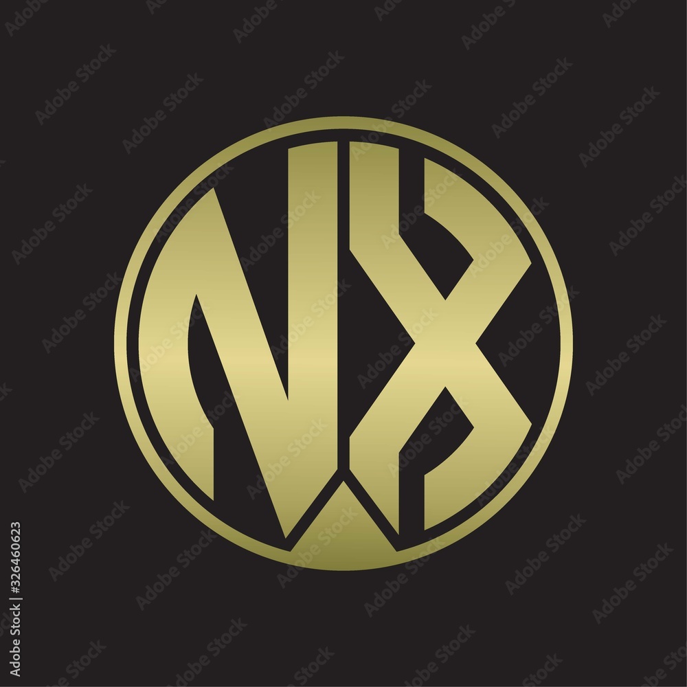NX Logo monogram circle with piece ribbon style on gold colors NX Logo monogram circle with piece ribbon style on gold colors