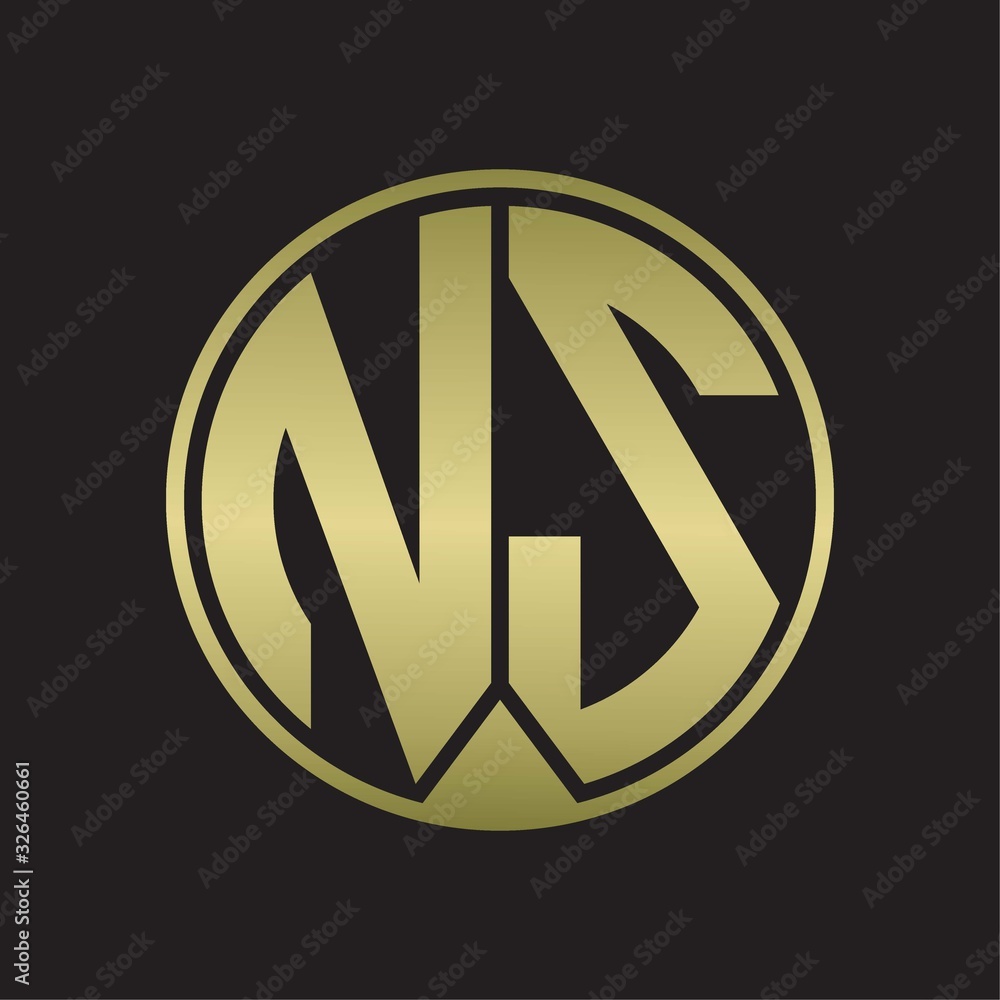 NS Logo monogram circle with piece ribbon style on gold colors NS Logo monogram circle with piece ribbon style on gold colors