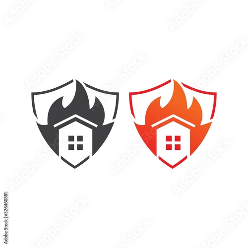 House fire protection, home flame shield. Vector logo icon template