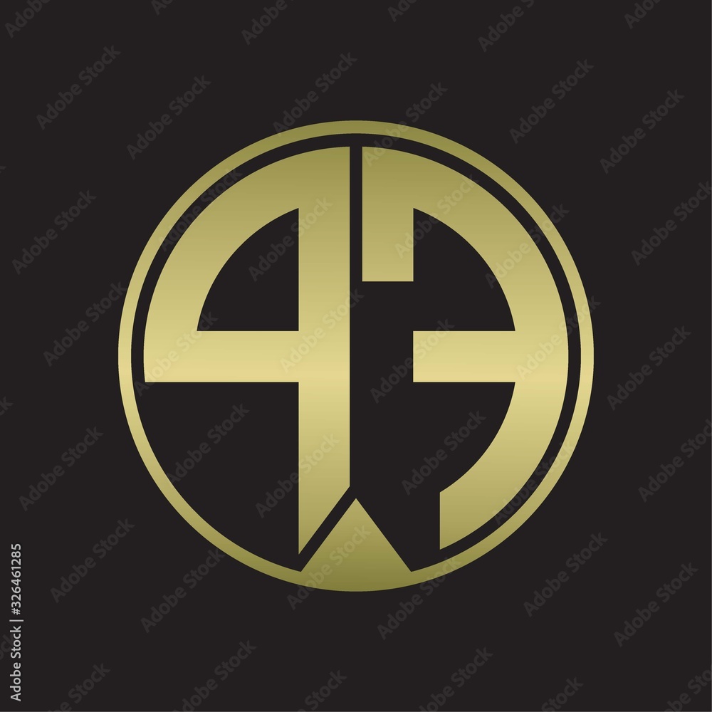 PF Logo monogram circle with piece ribbon style on gold colors PF Logo monogram circle with piece ribbon style on gold colors