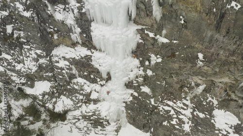 Breathtaking aerial view of climbers ice cascade Maineline, Mount Kineo  photo