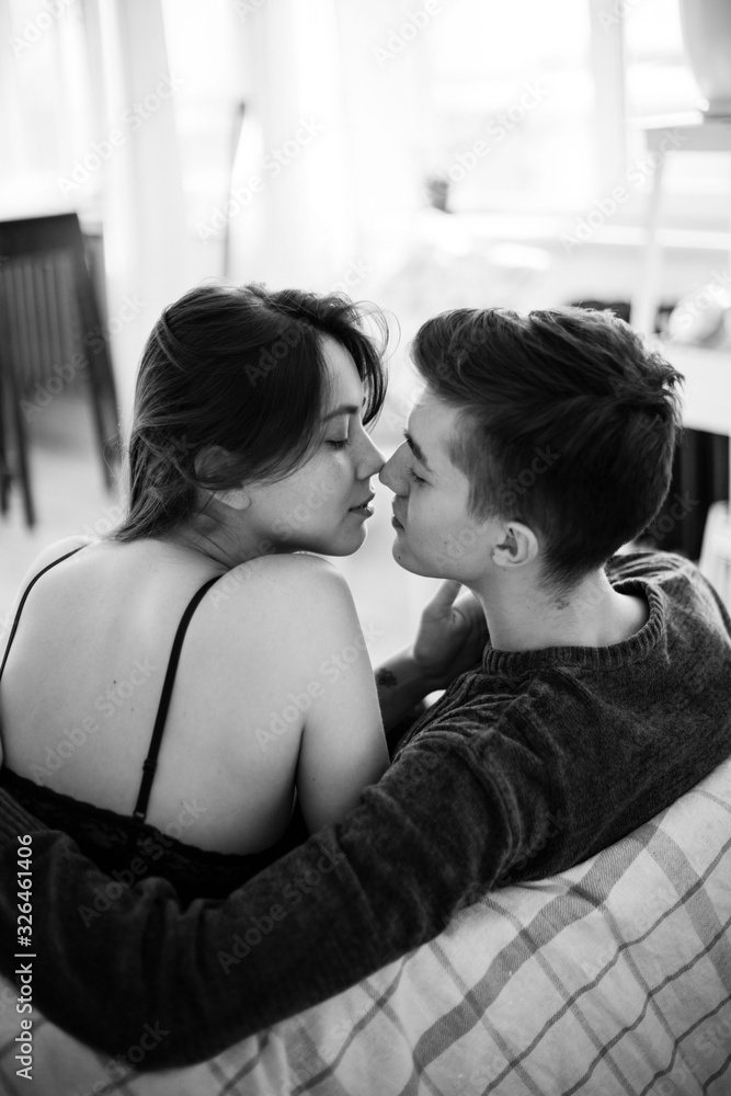 Hugging loving boy and girl outside Hugging loving boy and girl outside